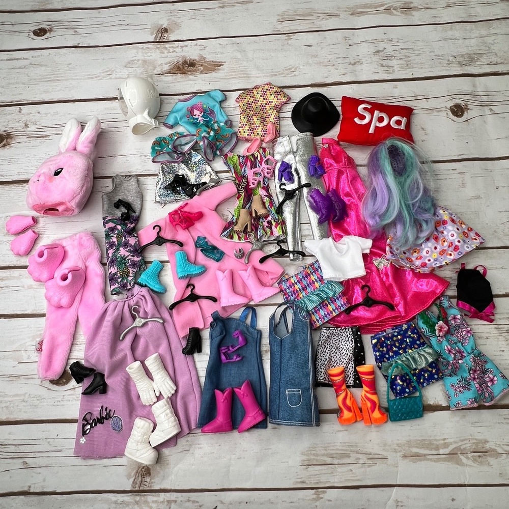 Barbie Doll Clothes and Accessories Lot Multicolor Mixed Fashion Pieces OS